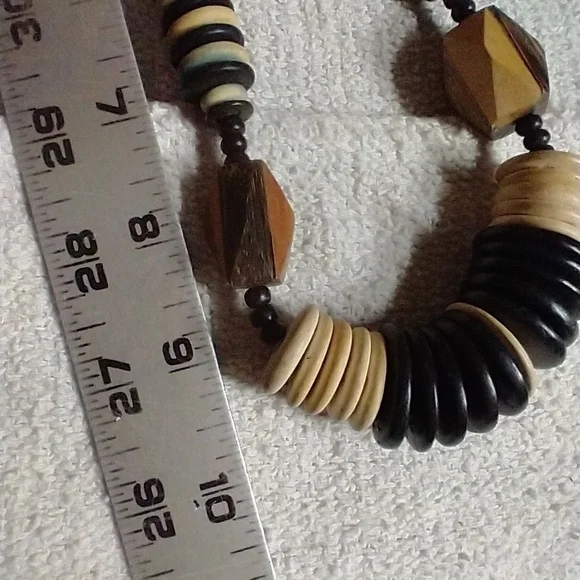 Black white brown huge African ethnic tribal wood beaded necklace - Picture 3 of 5